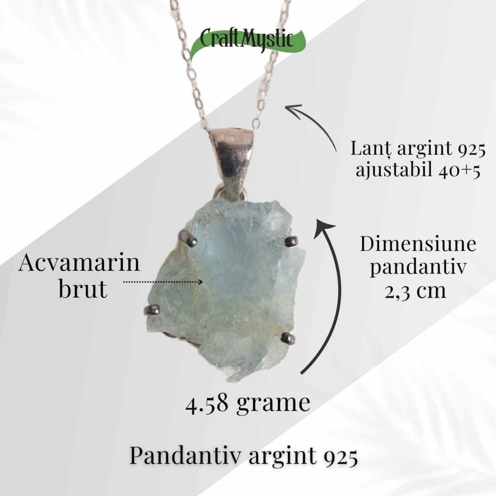 Colier Argint 925 cu Acvamarin Brut – Liniste Interioara si Claritate [34]