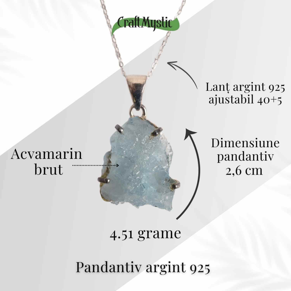 Colier Argint 925 cu Acvamarin Brut – Liniste Interioara si Claritate [35]