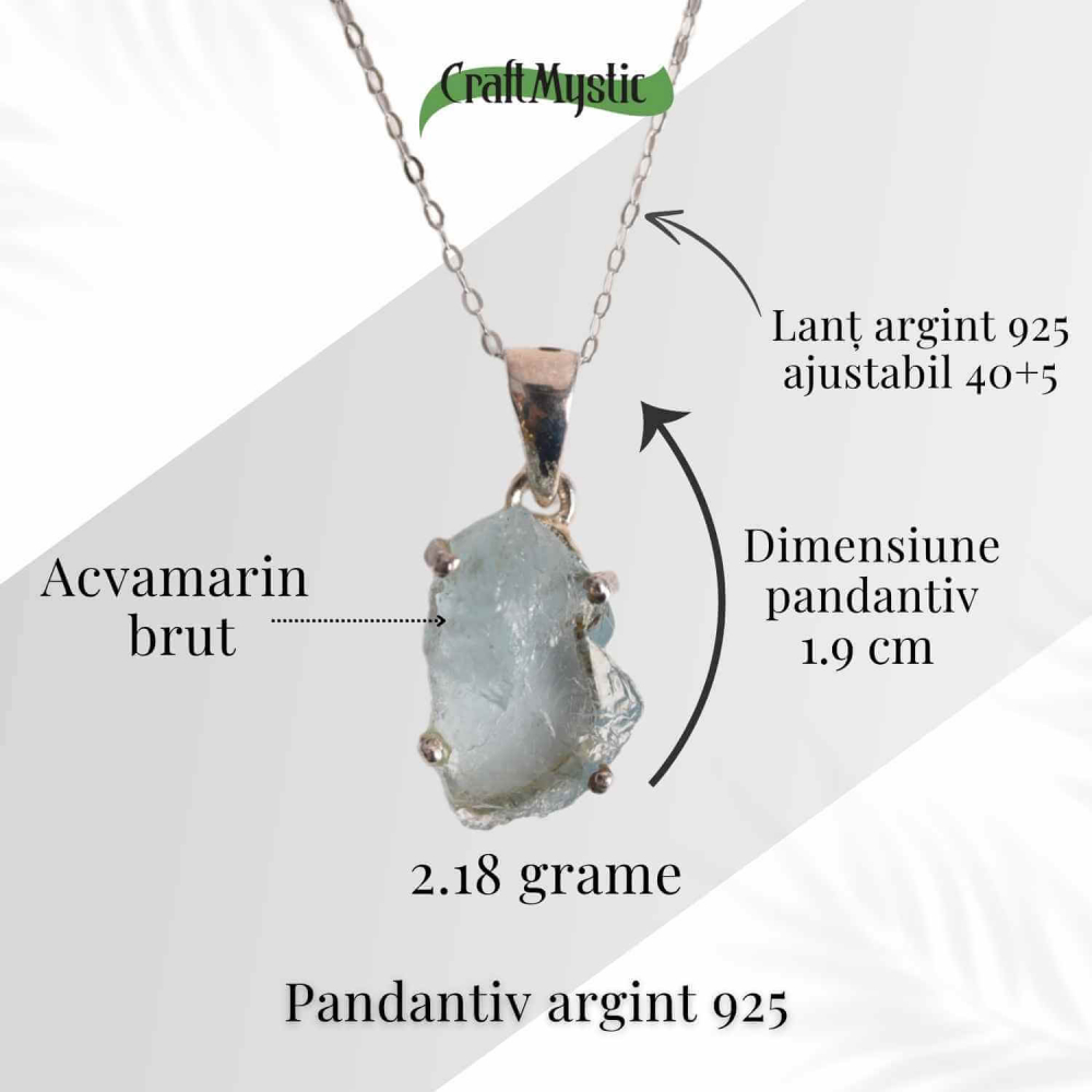 Colier Argint 925 cu Acvamarin Brut 2.18 gr– Liniste Interioara si Claritate [5]