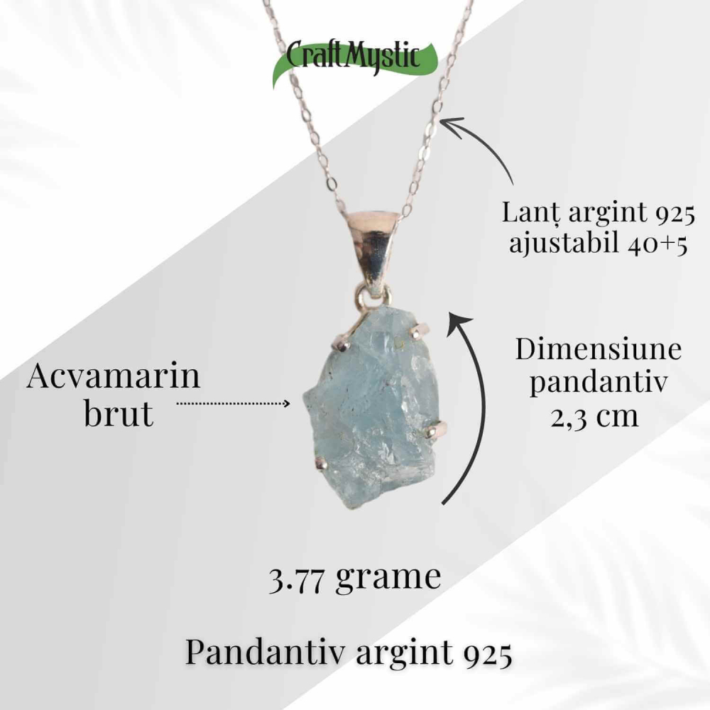 Colier Argint 925 cu Acvamarin Brut – Liniste Interioara si Claritate [33]