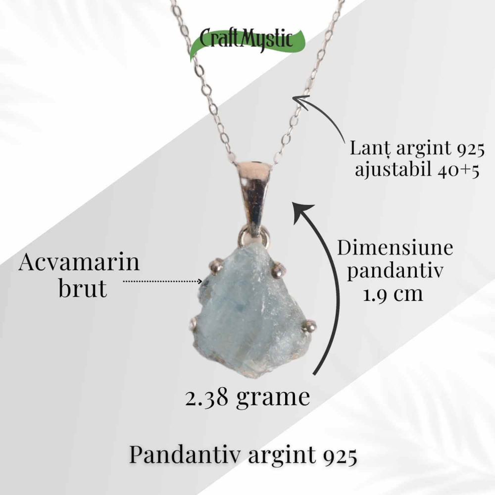 Colier Argint 925 cu Acvamarin Brut – Liniste Interioara si Claritate [43]