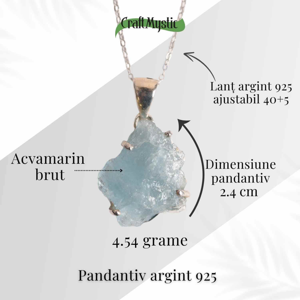 Colier Argint 925 cu Acvamarin Brut – Liniste Interioara si Claritate [46]