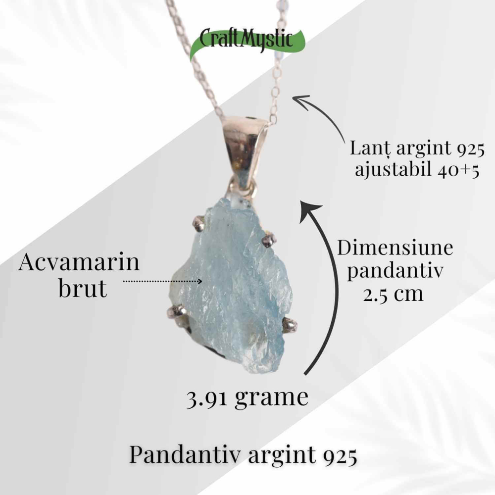 Colier Argint 925 cu Acvamarin Brut – Liniste Interioara si Claritate [42]