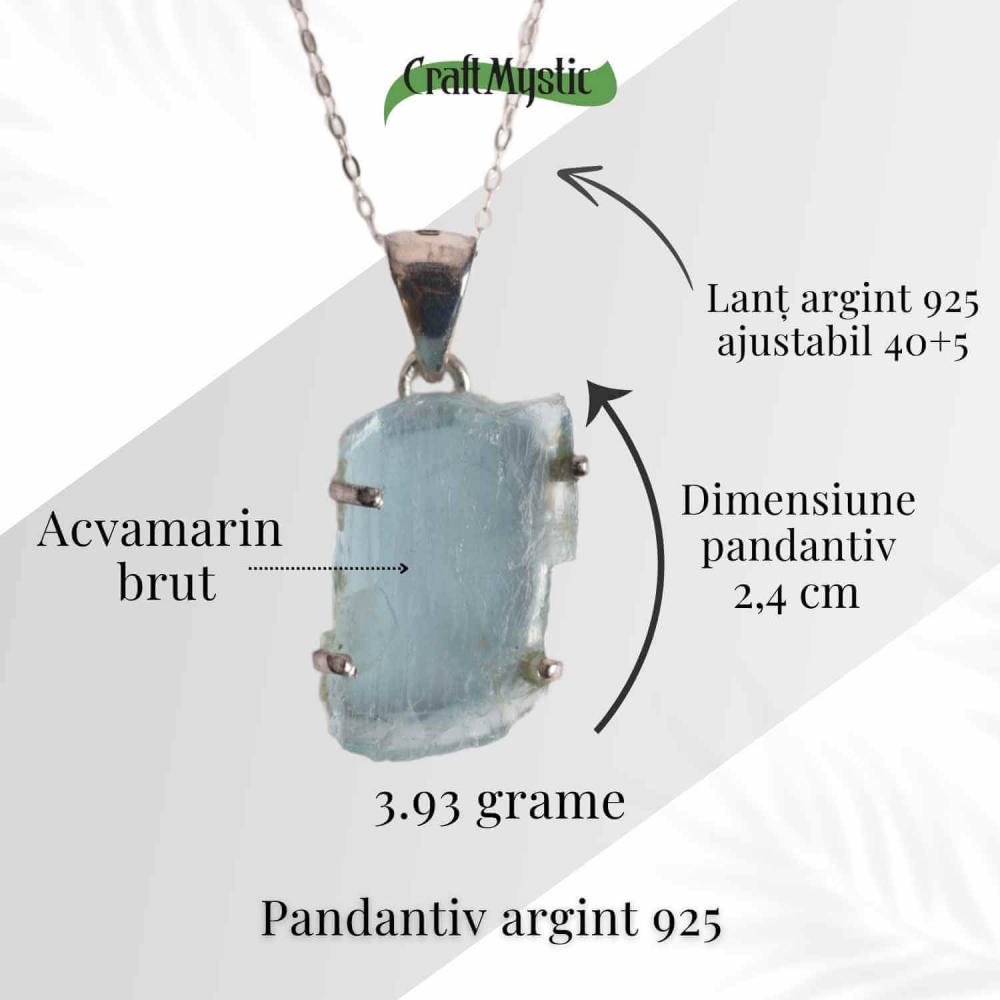 Colier Argint 925 cu Acvamarin Brut – Liniste Interioara si Claritate [39]