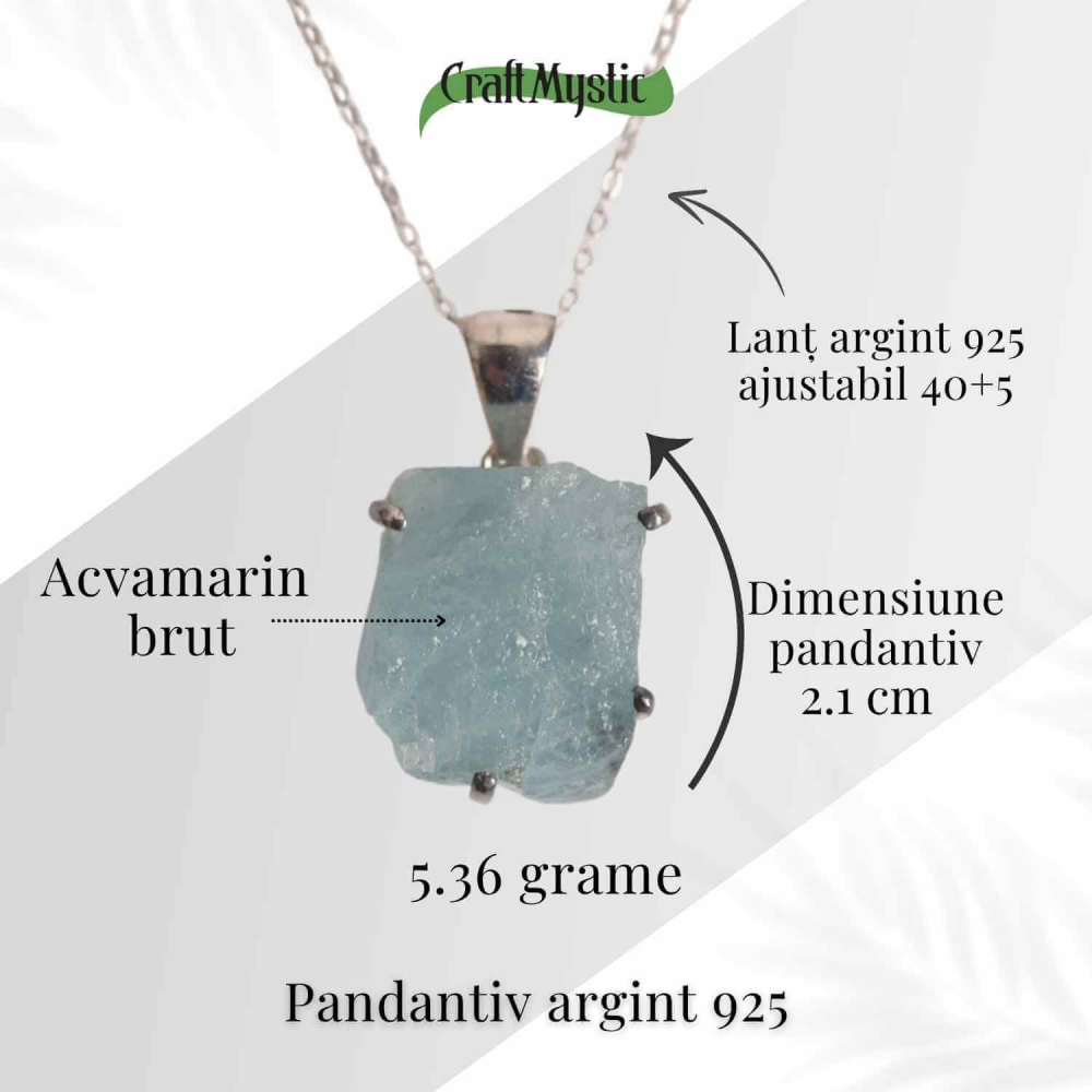 Colier Argint 925 cu Acvamarin Brut – Liniste Interioara si Claritate [47]