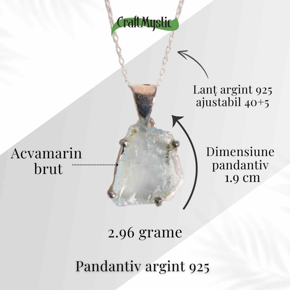 Colier Argint 925 cu Acvamarin Brut – Liniste Interioara si Claritate [49]