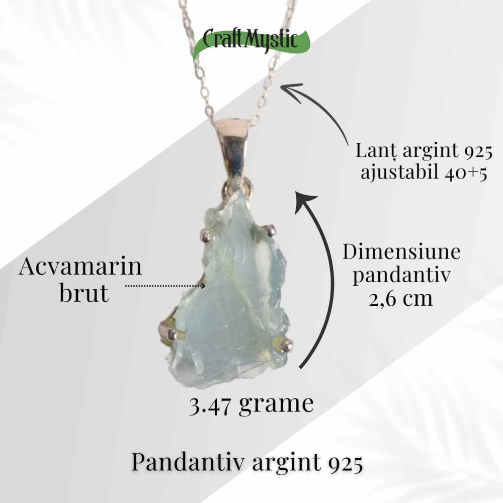 Colier Argint 925 cu Acvamarin Brut – Liniste Interioara si Claritate [38]