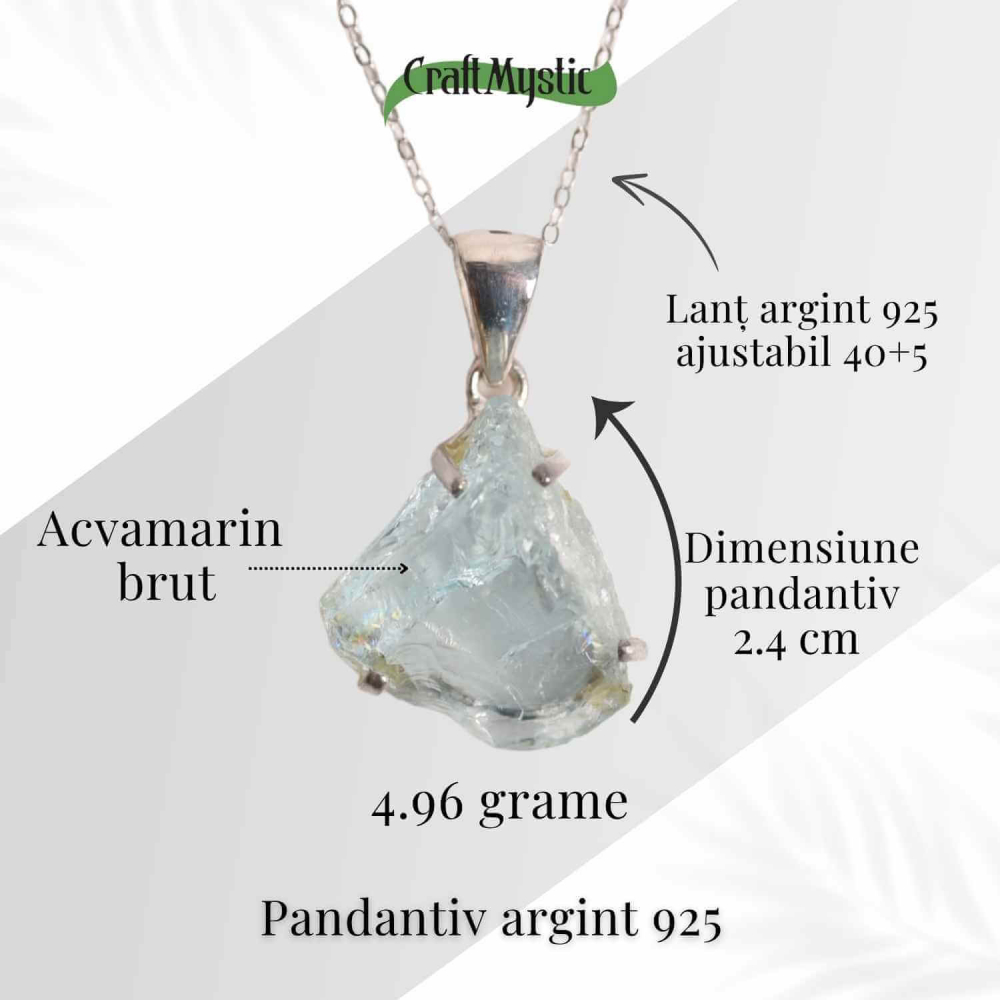 Colier Argint 925 cu Acvamarin Brut – Liniste Interioara si Claritate [48]