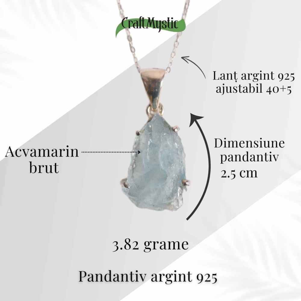 Colier Argint 925 cu Acvamarin Brut – Liniste Interioara si Claritate [29]