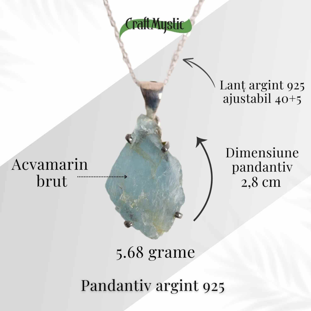 Colier Argint 925 cu Acvamarin Brut – Liniste Interioara si Claritate [32]