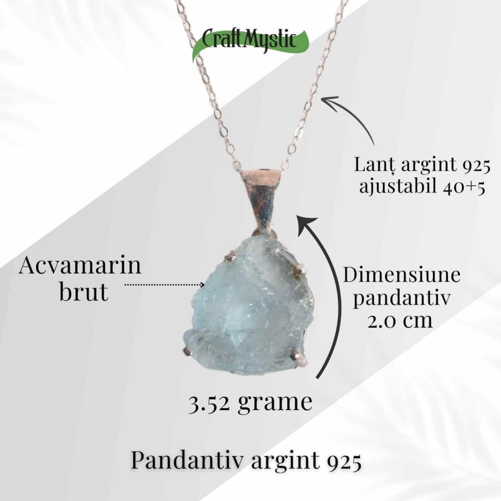 Colier Argint 925 cu Acvamarin Brut – Liniste Interioara si Claritate [44]