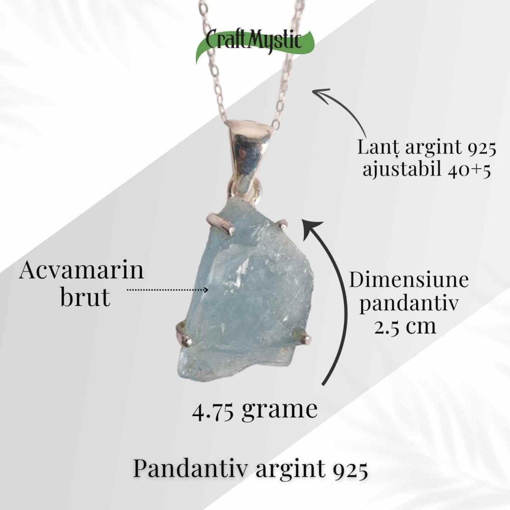 Colier Argint 925 cu Acvamarin Brut – Liniste Interioara si Claritate [45]