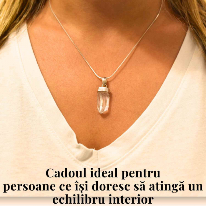 Colier argint 925 cu varf cuart lemurian natural, unic si energizant [2]