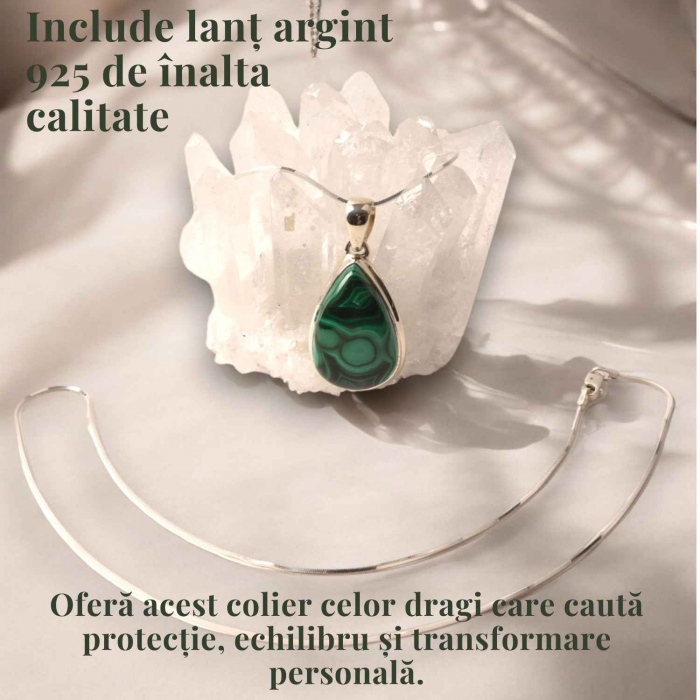Pandativ Argint cu Malachit polisat si lant argint 925 - Protectie si Vindecare [5]