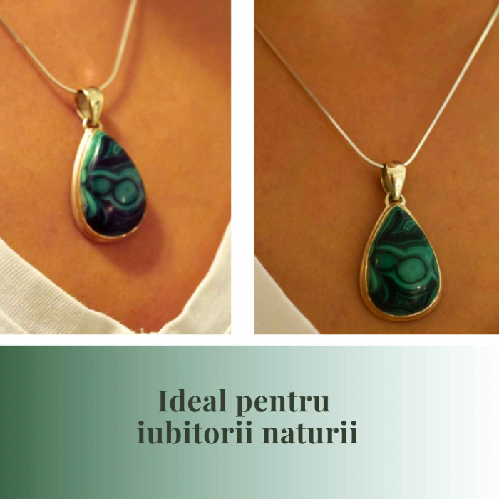 Pandativ Argint cu Malachit polisat si lant argint 925 - Protectie si Vindecare [3]