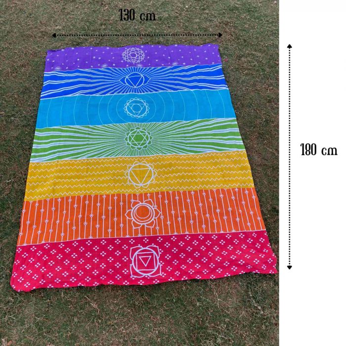 Covor de Yoga si Meditatie 180x130 cm cu Design Bohemian Mandala pentru 7 Chakre - Panza de Perete sau Decor de Interior/Exterior [2]