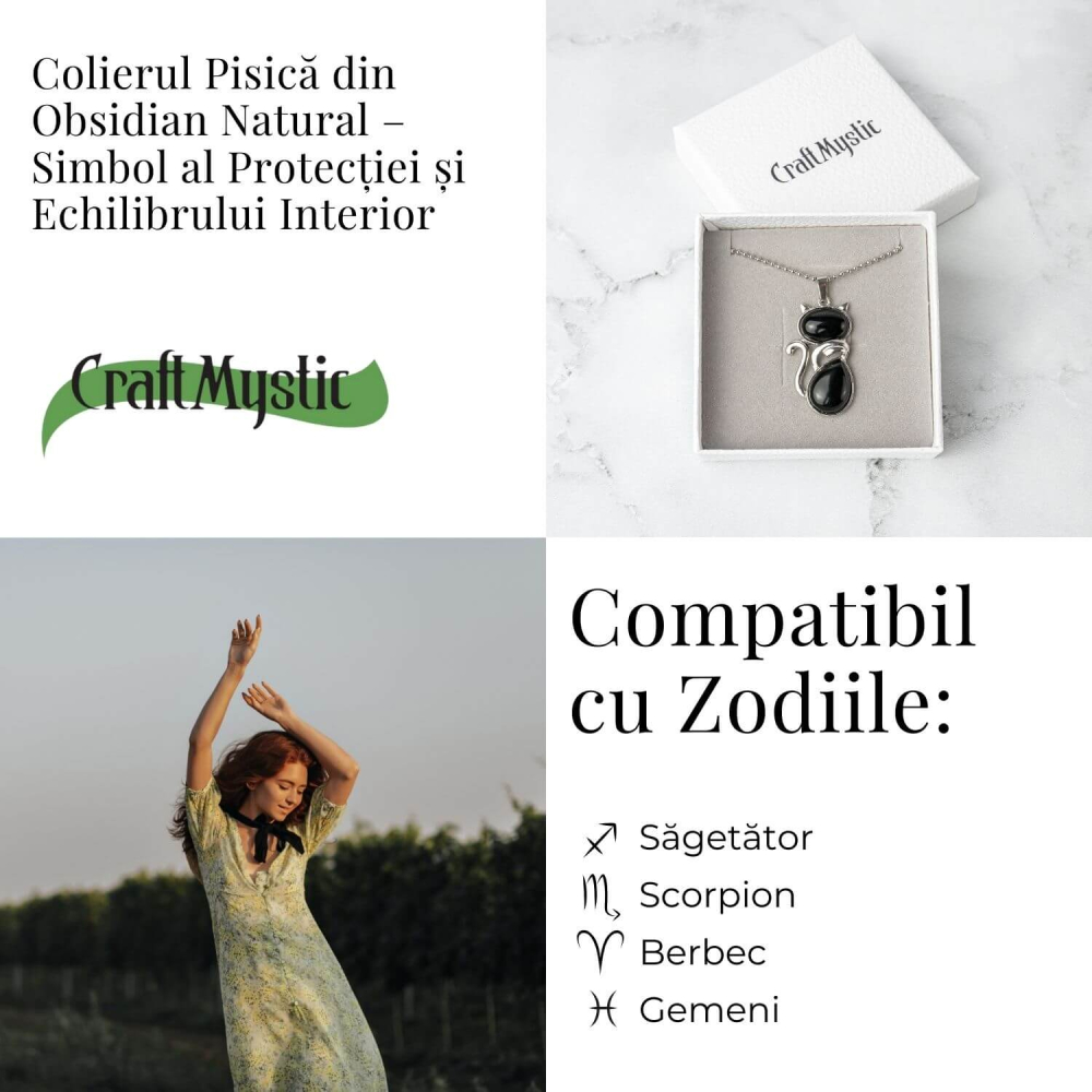 Protectie si Echilibru – Colier Pisica din Otel Inoxidabil cu Obsidian [4]