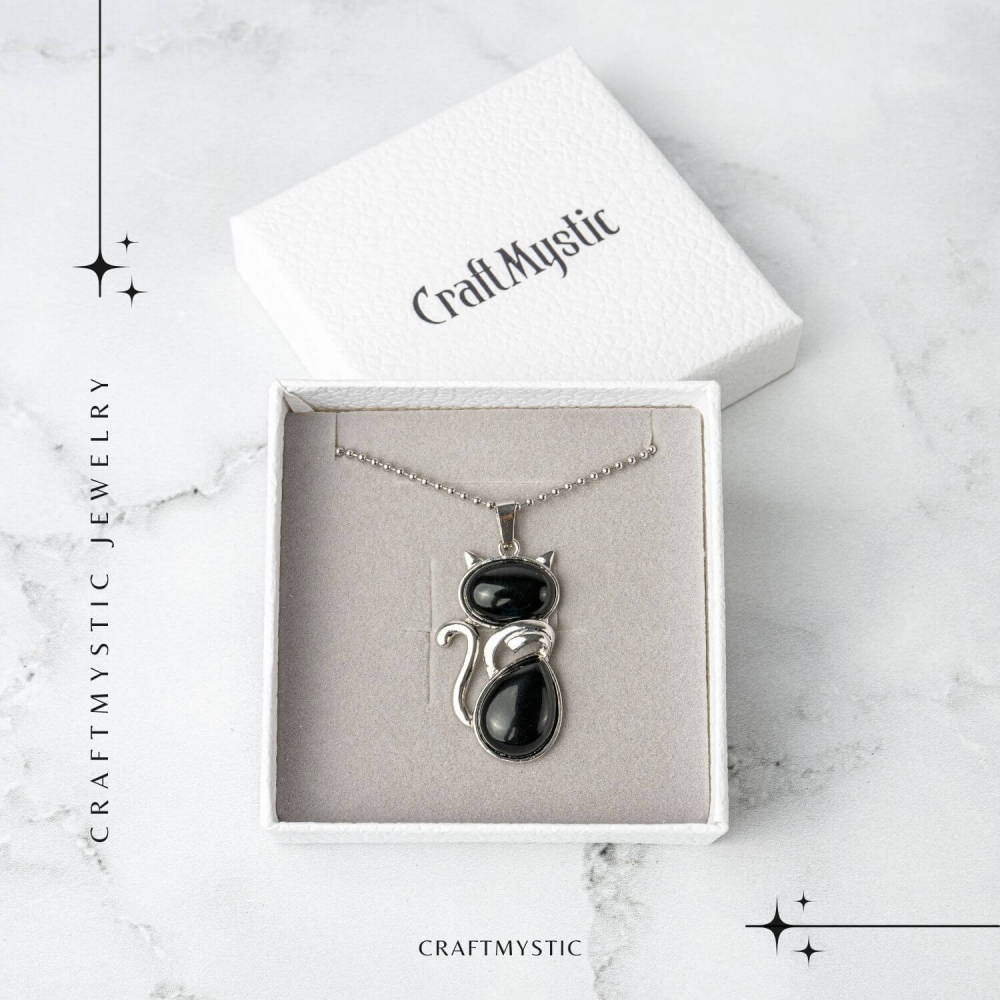 Protectie si Echilibru – Colier Pisica din Otel Inoxidabil cu Obsidian [7]