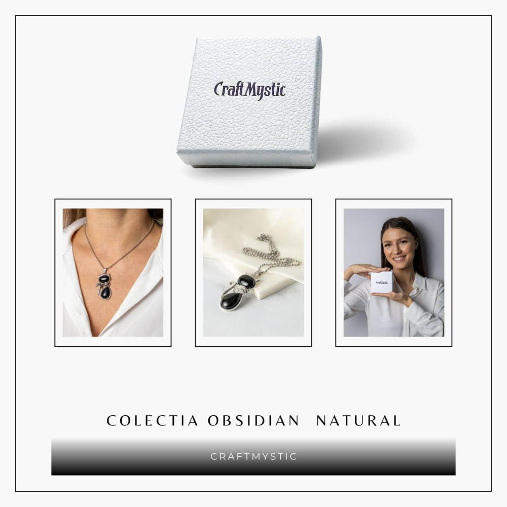 Protectie si Echilibru – Colier Pisica din Otel Inoxidabil cu Obsidian [8]