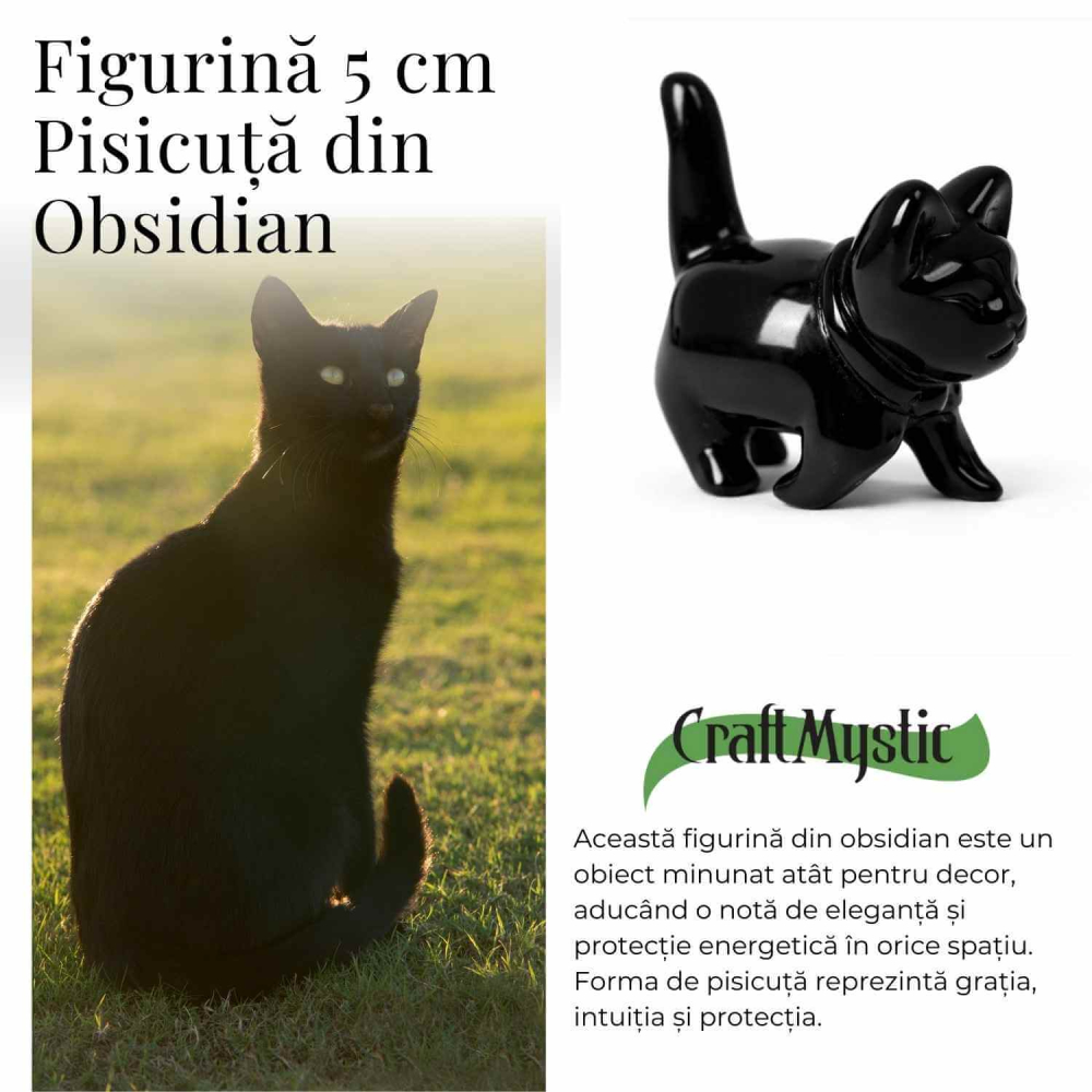 Figurina Pisica din Obsidian Negru – Protectie, Intuitie si Eleganta Mystica [3]