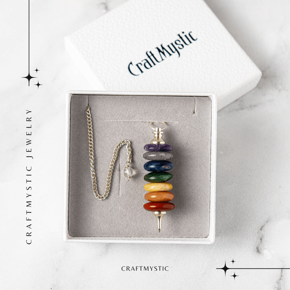 Pendul cu 7 Inele si Pietre Naturale – Echilibru si Vindecare Chakre [8]