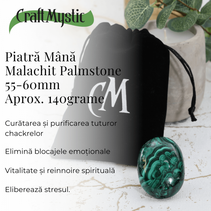 Piatra de Mana Malachit Natural Palmstone - Vindecare si Transformare [4]