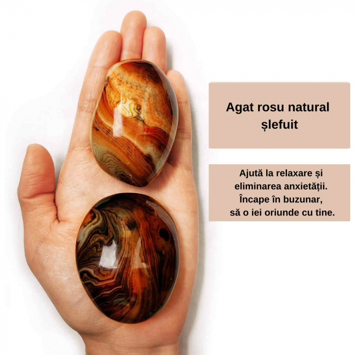 Set 2 pietre 6-7 cm semipretioase de Agat rosu natural slefuit -  Pentru regasirea echilibrului [4]