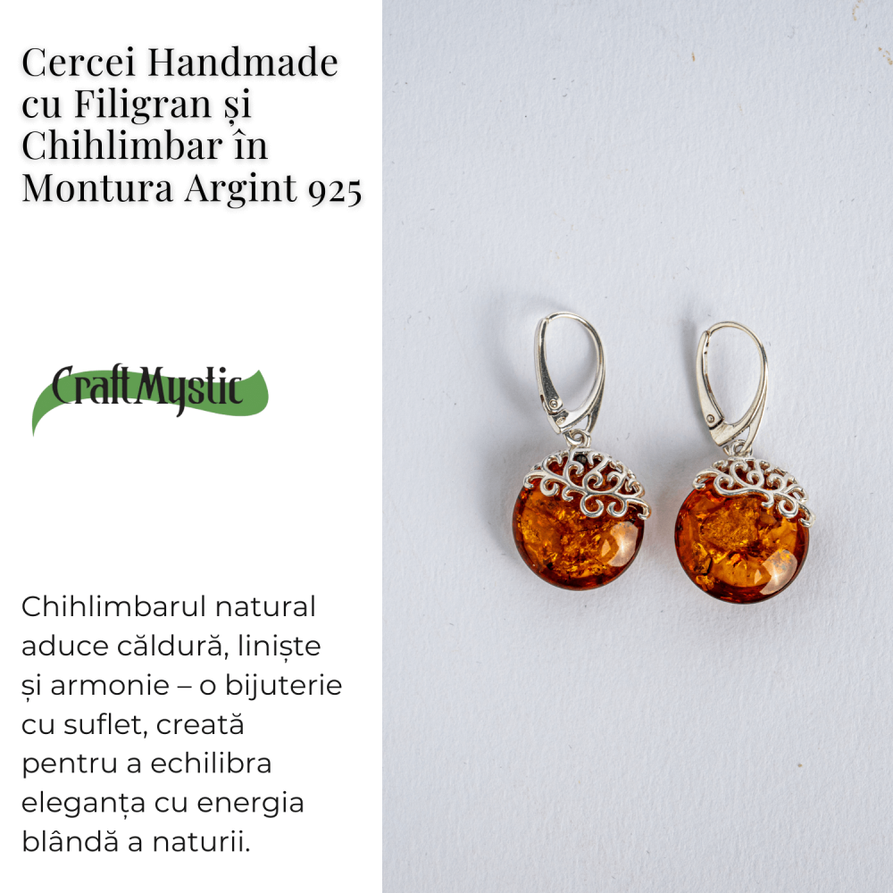 Piatra caldurii si linistii – Cercei handmade cu filigran si chihlimbar in montura argint 925 [4]