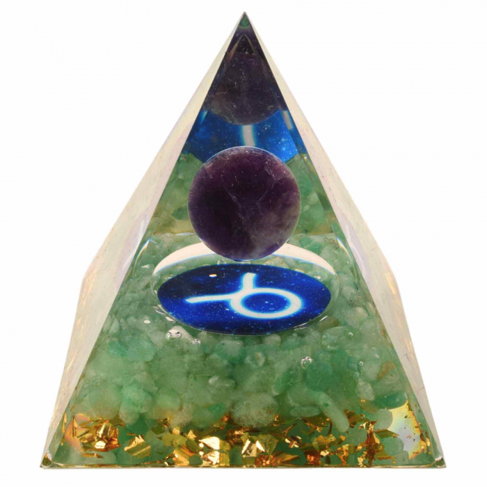 Piramida de Energie Orgonica 6 cm cu Cristale de Vindecare specifice Zodiei Taur pentru Relaxare, Meditatie si Ornament