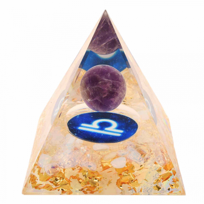 Piramida de Energie Orgonica 6 cm cu Cristale de Vindecare specifice Zodiei Balanta pentru Relaxare, Meditatie si Ornament