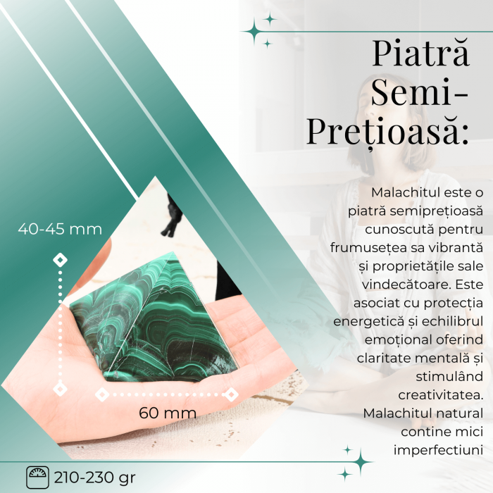 Piramida Malachit natural H 40-45 mm Latime 60 mm 210-230 gr - Sursa de Echilibru și Armonie [3]