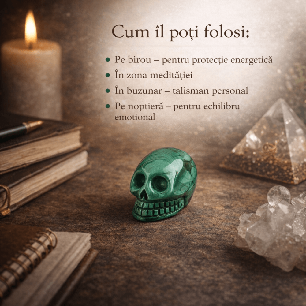 Mini Craniu din Malachit Natural Congo – Sculptat manual, simbol al transformarii [4]