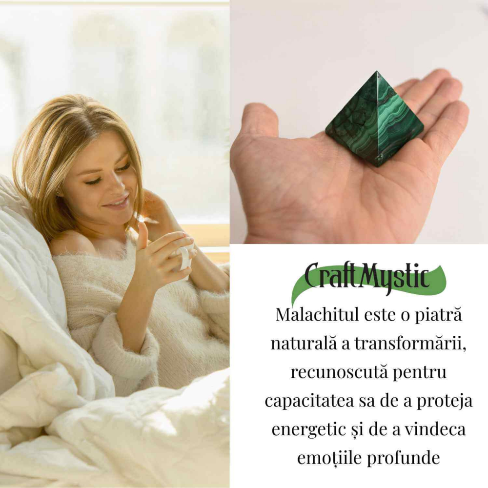 Piramida Malachit natural H 5 - 5.3 cm Latime 4.4 - 5.3 cm 163-190 gr - Claritate Mentala si Focus [2]