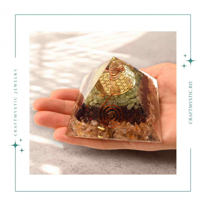 Piramida orgonica 5.5 cm cu trei tipuri de cristale Citrin, Aventurin verde si Granat - Energie, Prosperitate și Echilibru [8]