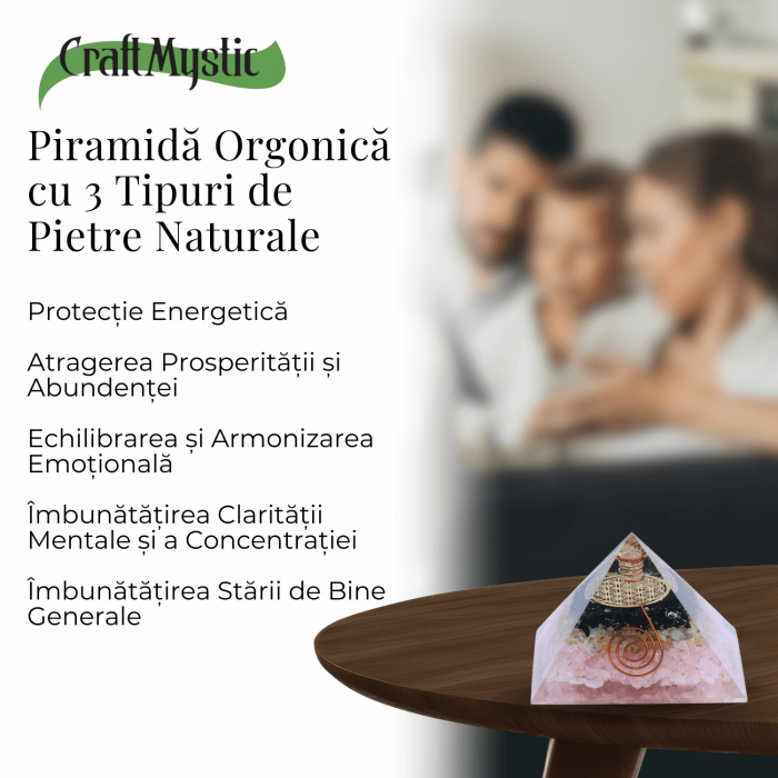 Piramida orgonica cu Turmalina neagra, Citrin, Cuart roz - Protectie si Armonie [3]