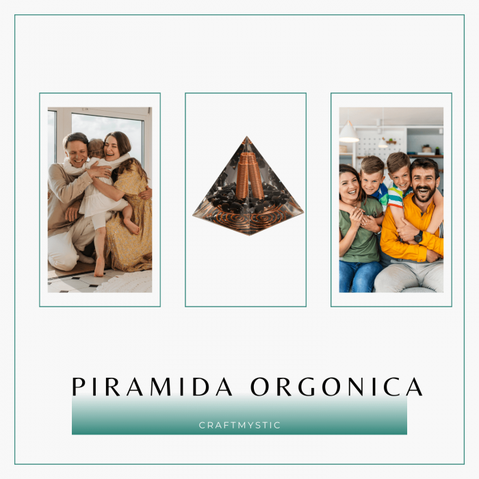 Piramida Orgonica Obsidian cu Varf de Cuart de Stanca si Spirala de Cupru - Protectie [9]