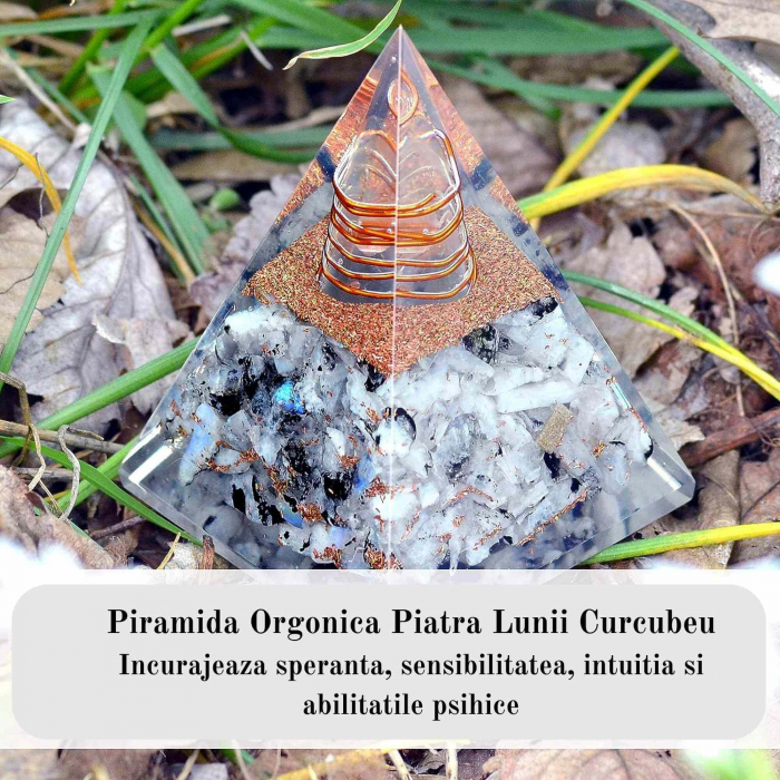 Piramida Inspirationala Orgonita pentru Succes | Piramida Orgone din Piatra Lunii Curcubeu - Liniste – Dezvoltare – Putere [4]