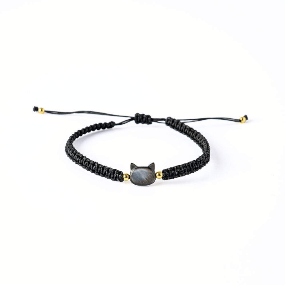 Protectie si Noroc – Bratara cu Charm Pisica din Scoica Naturala, Neagra [9]