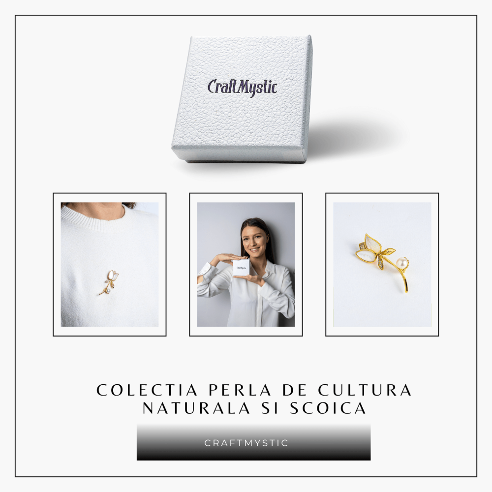 Raza de lumina – Brosa cu design floral cu perla si straluciri sidefate [8]