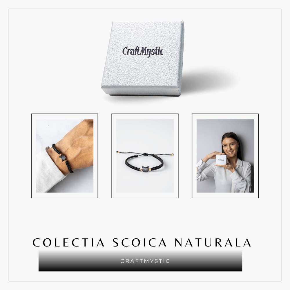 Protectie si Noroc – Bratara cu Charm Pisica din Scoica Naturala, Neagra [7]