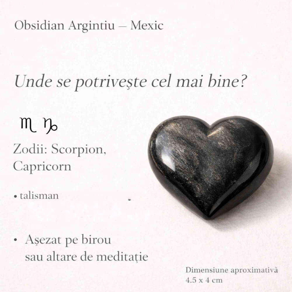 Inima din obsidian argintiu Mexico 4.5 cm – talisman protectie si claritate interioara [5]