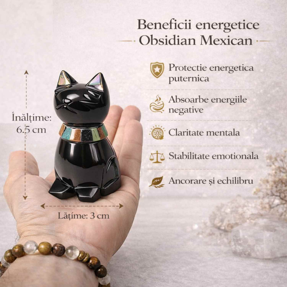 Pisicuta Feng Shui din Obsidian Negru Mexican cu insertii de pietre naturale – editie limitata [3]
