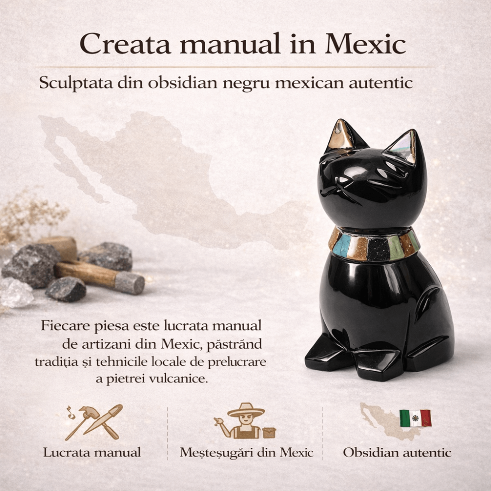 Pisicuta Feng Shui din Obsidian Negru Mexican cu insertii de pietre naturale – editie limitata [5]