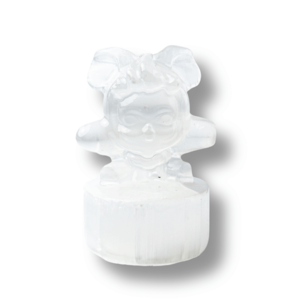 Figurina Fetita din Selenit Natural Marocan cu Suport ,   Sculptura Decorativa pentru Liniste si Purificare Energetica