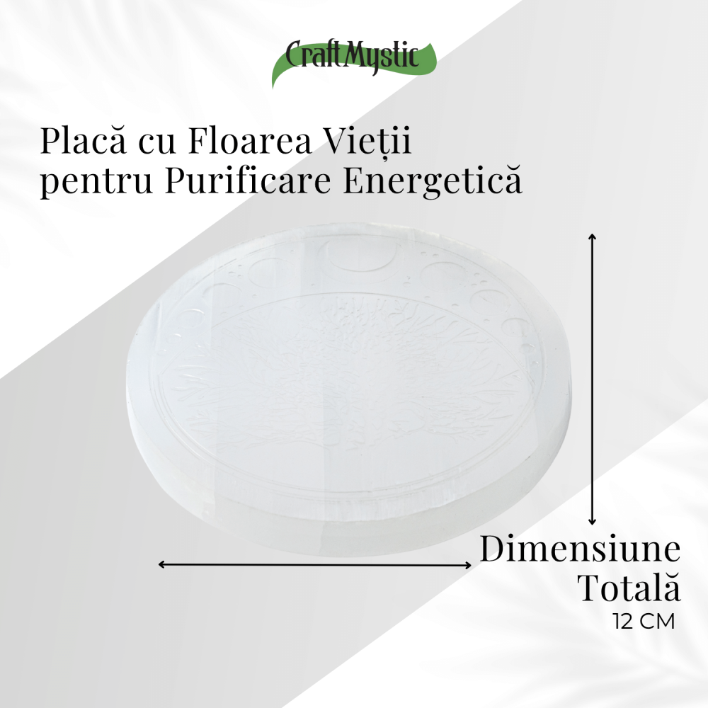 Disc Rotund din Selenit Natural 12cm – Placa Floarea Vietii pentru Purificare si Armonie Energetica [5]