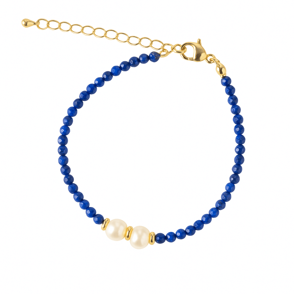 Intelegere si Claritate ,   Bratara din Lapis Lazuli Fatetat si Perle Naturale de Cultura