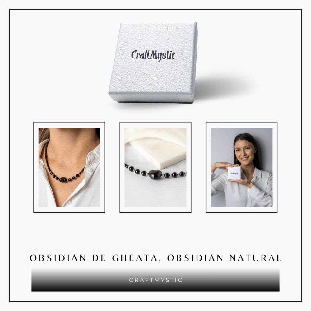Protectie si Echilibru – Colier Inimă din Obsidian de Gheata si Obsidian Natural [8]