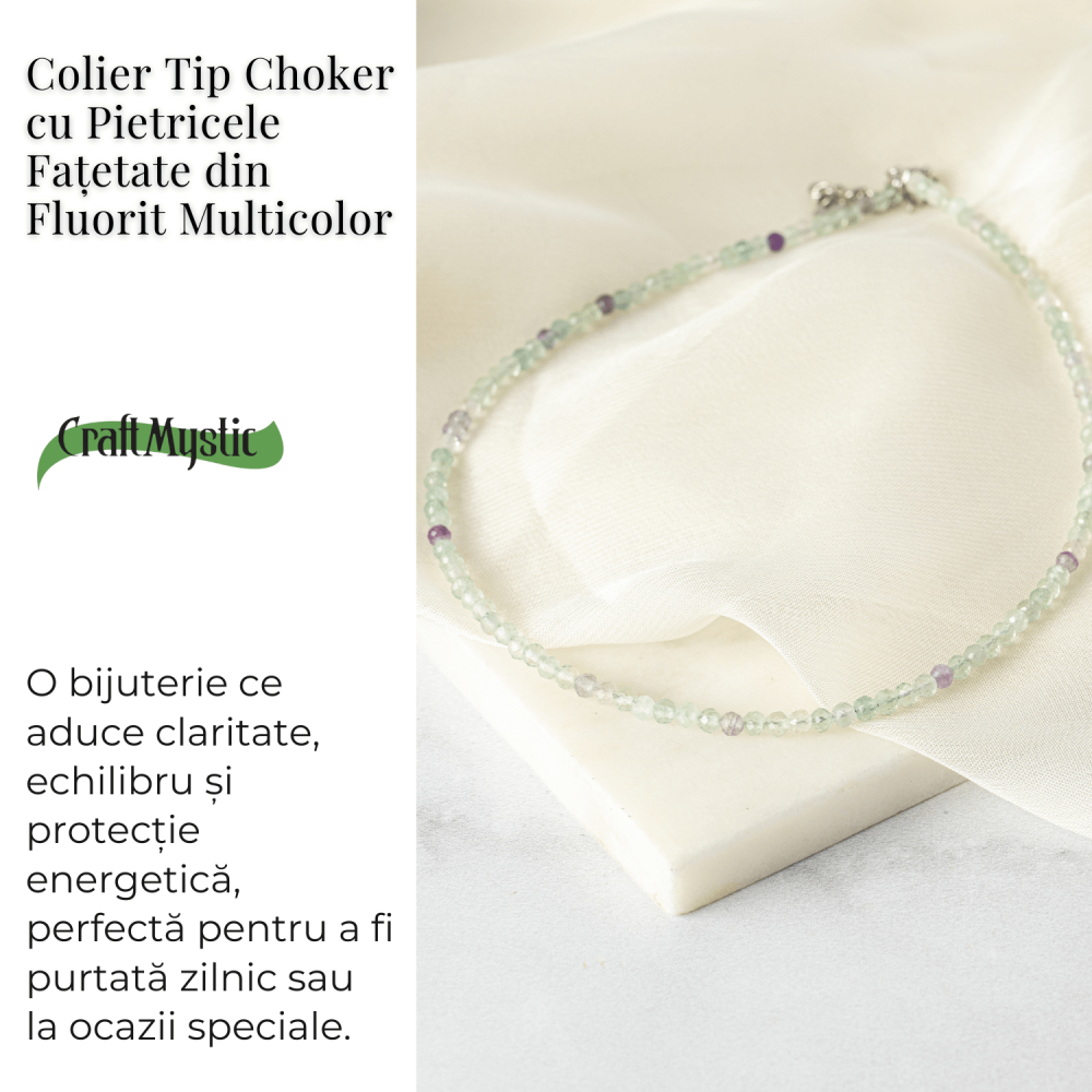 Claritate si Armonie – Choker din Otel Inoxidabil cu Fluorit Multicolor Natural Fatetat 3MM [3]