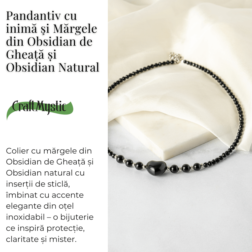 Protectie si Echilibru – Colier Inimă din Obsidian de Gheata si Obsidian Natural [3]
