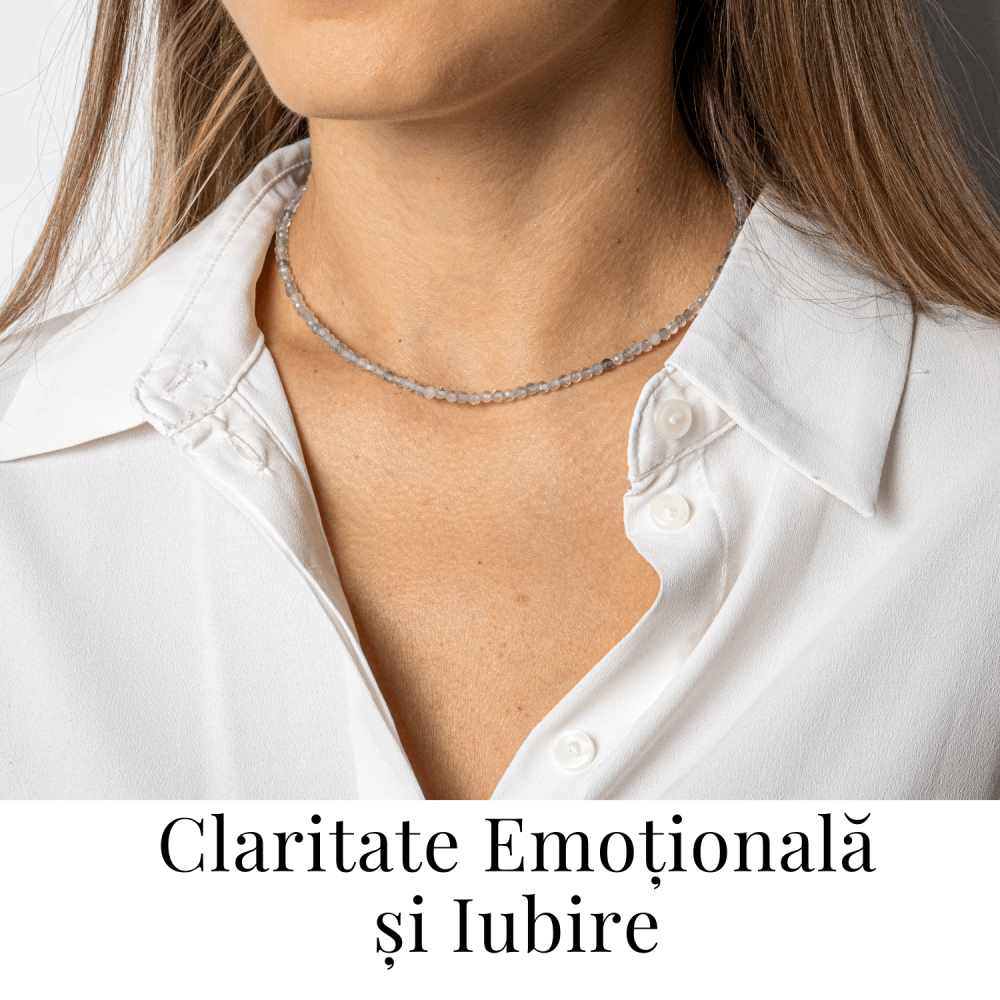 Claritate si Armonie – Choker din Otel Inoxidabil cu Fluorit Multicolor Natural Fatetat 3MM [2]